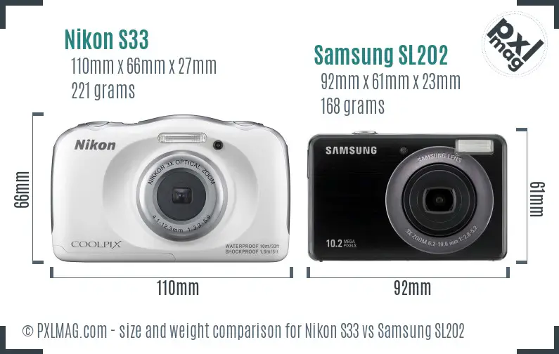 Nikon S33 vs Samsung SL202 size comparison