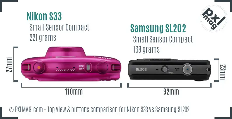 Nikon S33 vs Samsung SL202 top view buttons comparison