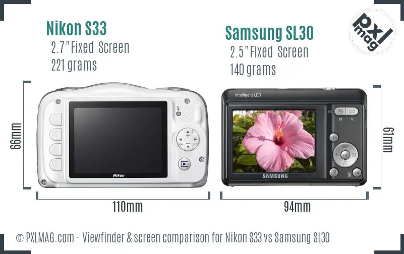 Nikon S33 vs Samsung SL30 Screen and Viewfinder comparison