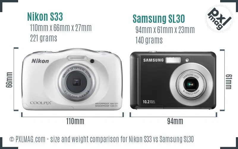 Nikon S33 vs Samsung SL30 size comparison