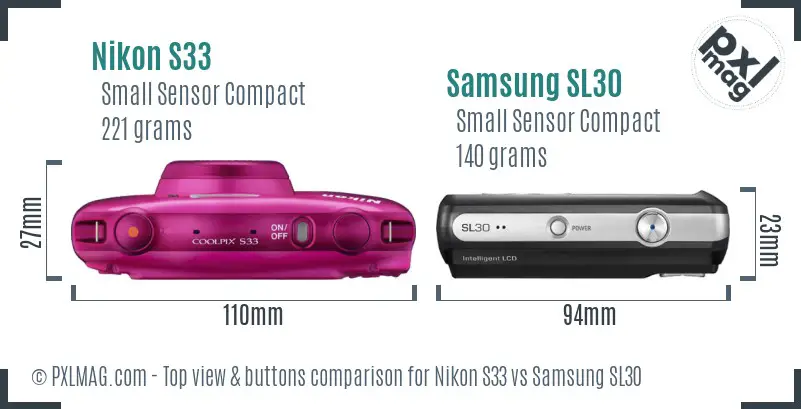 Nikon S33 vs Samsung SL30 top view buttons comparison