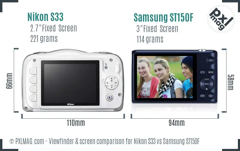 Nikon S33 vs Samsung ST150F Screen and Viewfinder comparison