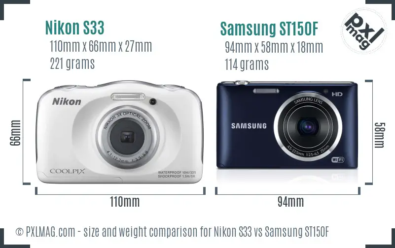 Nikon S33 vs Samsung ST150F size comparison