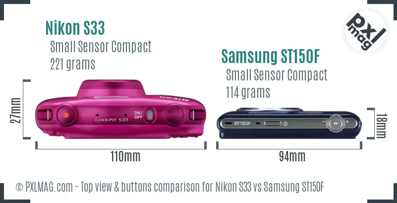 Nikon S33 vs Samsung ST150F top view buttons comparison