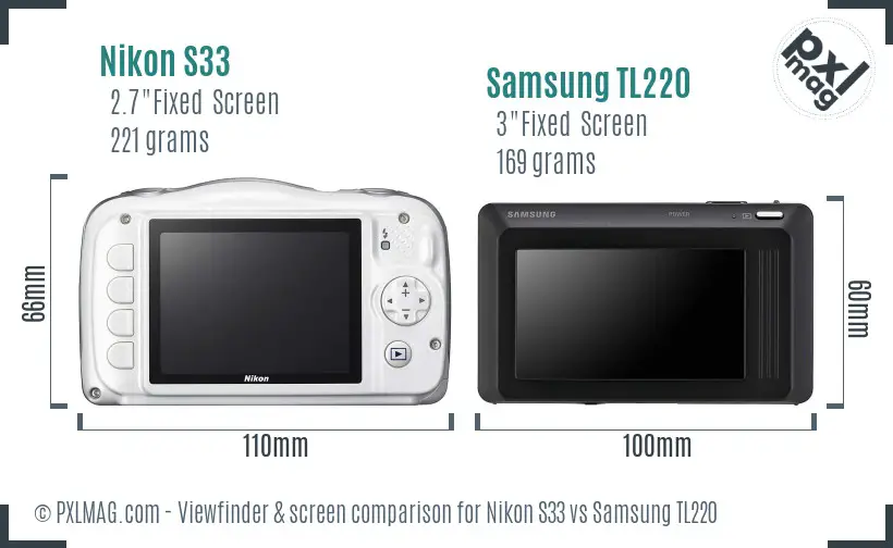 Nikon S33 vs Samsung TL220 Screen and Viewfinder comparison