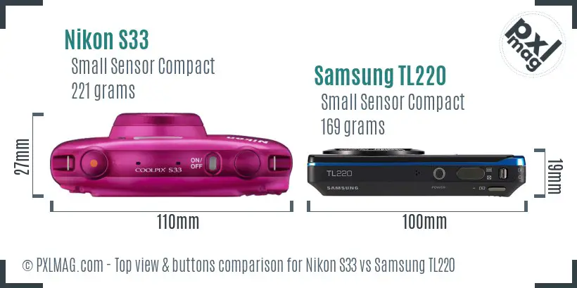 Nikon S33 vs Samsung TL220 top view buttons comparison