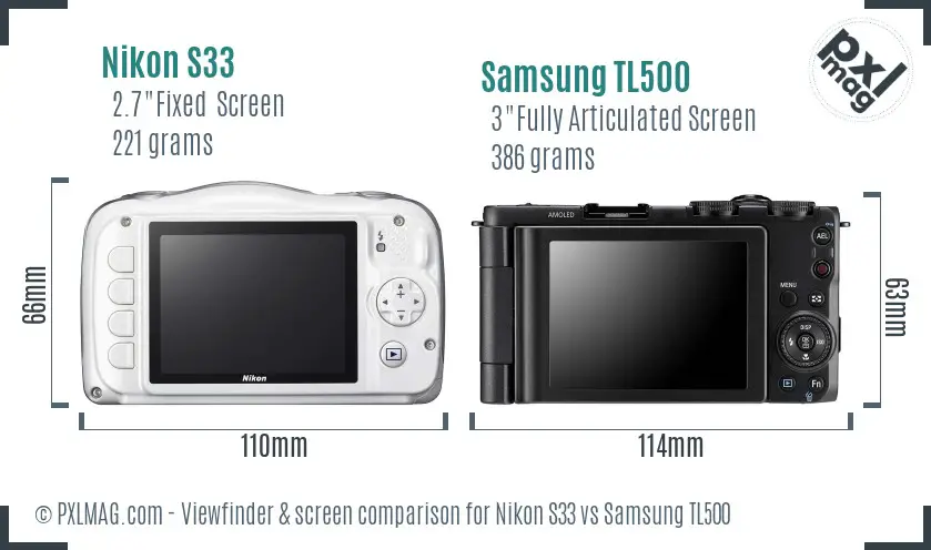 Nikon S33 vs Samsung TL500 Screen and Viewfinder comparison Nikon S33 vs Samsung TL500 Screen and Viewfinder comparison