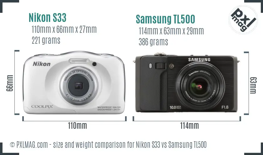 Nikon S33 vs Samsung TL500 size comparison Nikon S33 vs Samsung TL500 size comparison