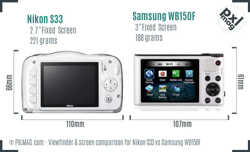 Nikon S33 vs Samsung WB150F Screen and Viewfinder comparison Nikon S33 vs Samsung WB150F Screen and Viewfinder comparison