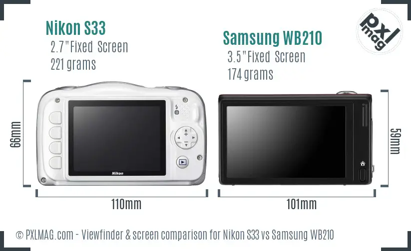 Nikon S33 vs Samsung WB210 Screen and Viewfinder comparison