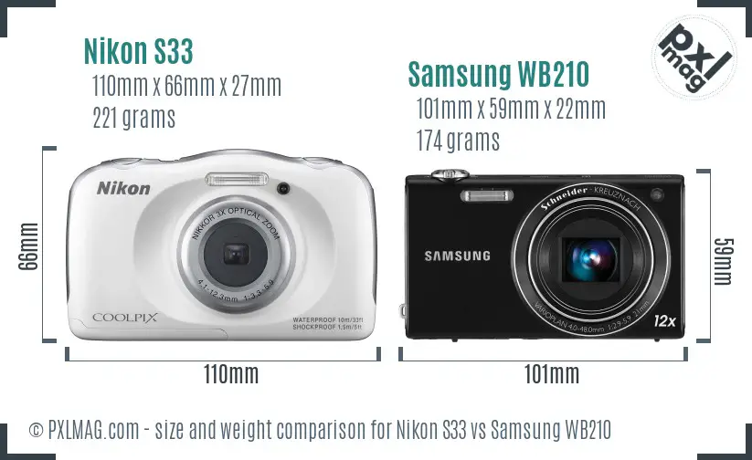 Nikon S33 vs Samsung WB210 size comparison