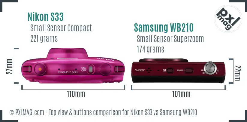 Nikon S33 vs Samsung WB210 top view buttons comparison