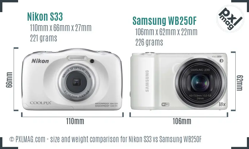 Nikon S33 vs Samsung WB250F size comparison