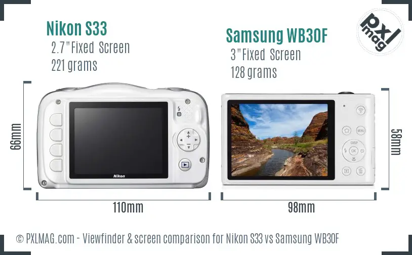 Nikon S33 vs Samsung WB30F Screen and Viewfinder comparison