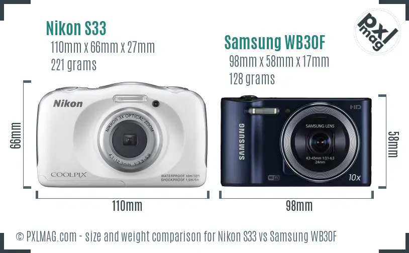 Nikon S33 vs Samsung WB30F size comparison