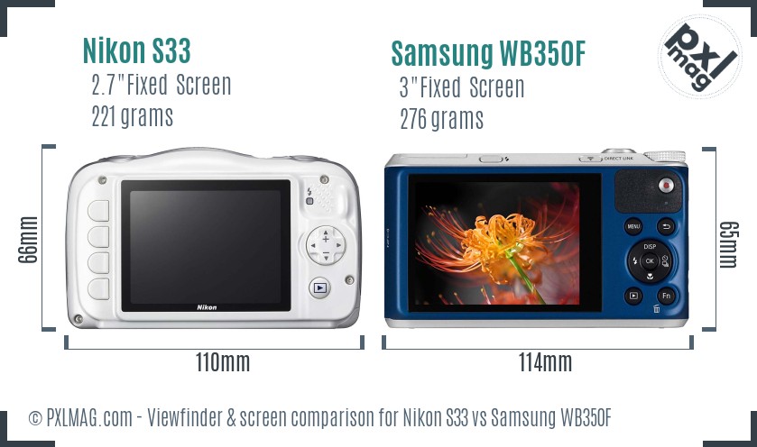 Nikon S33 vs Samsung WB350F Screen and Viewfinder comparison