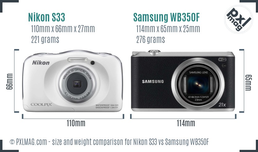 Nikon S33 vs Samsung WB350F size comparison