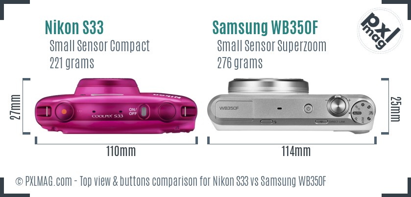 Nikon S33 vs Samsung WB350F top view buttons comparison