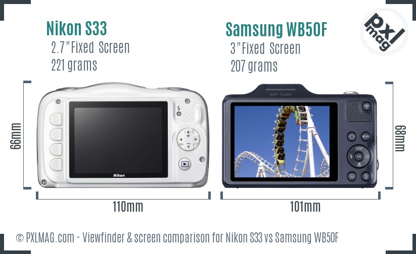 Nikon S33 vs Samsung WB50F Screen and Viewfinder comparison