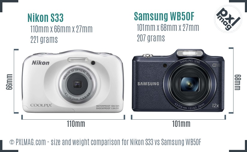 Nikon S33 vs Samsung WB50F size comparison