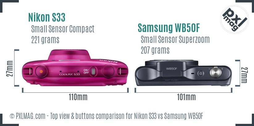 Nikon S33 vs Samsung WB50F top view buttons comparison