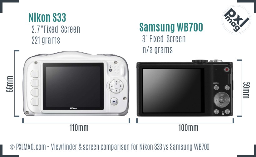 Nikon S33 vs Samsung WB700 Screen and Viewfinder comparison