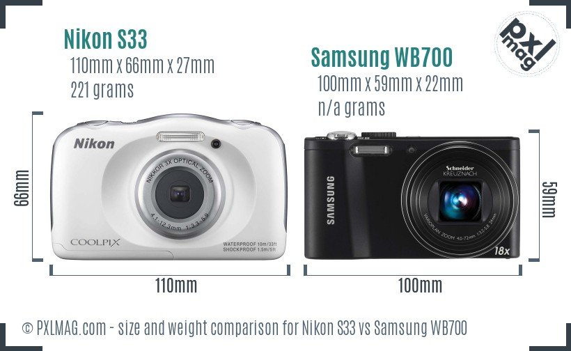 Nikon S33 vs Samsung WB700 size comparison