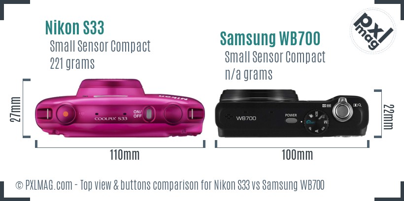 Nikon S33 vs Samsung WB700 top view buttons comparison