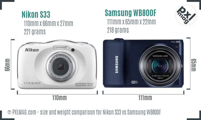 Nikon S33 vs Samsung WB800F size comparison