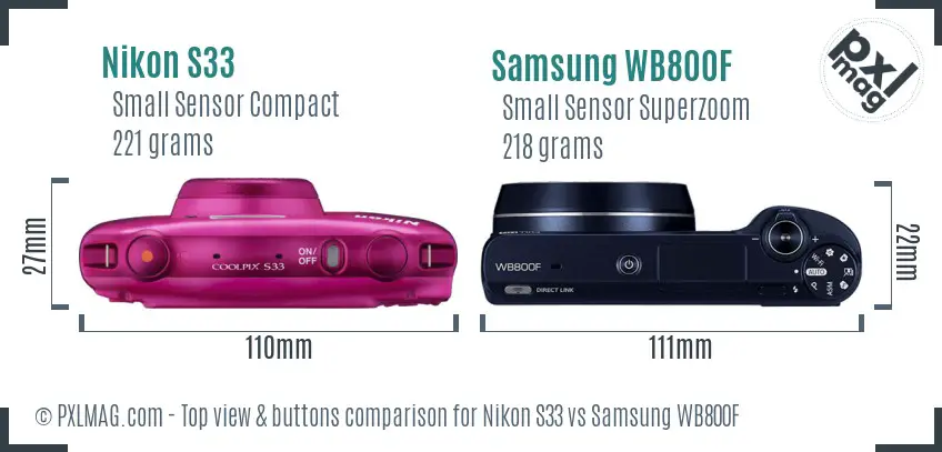 Nikon S33 vs Samsung WB800F top view buttons comparison