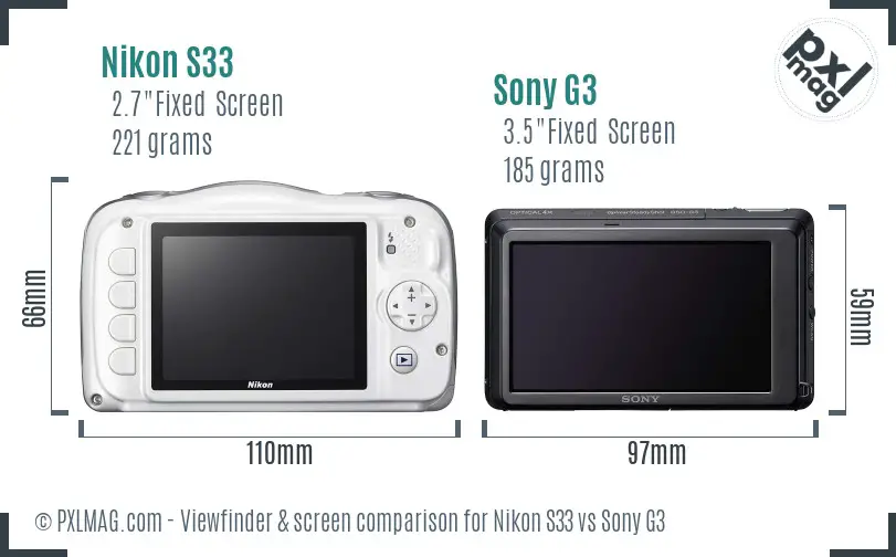 Nikon S33 vs Sony G3 Screen and Viewfinder comparison