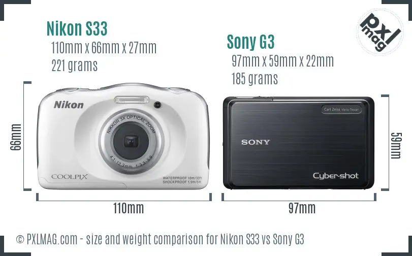 Nikon S33 vs Sony G3 size comparison