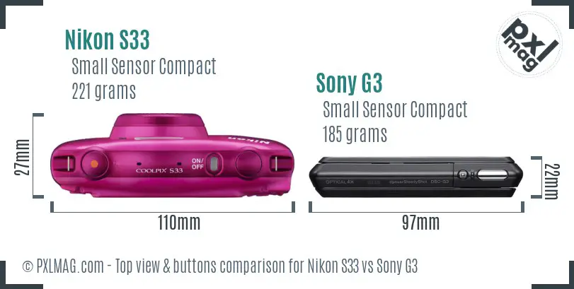 Nikon S33 vs Sony G3 top view buttons comparison