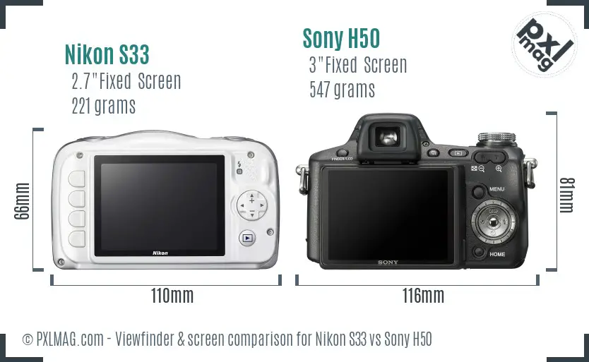 Nikon S33 vs Sony H50 Screen and Viewfinder comparison