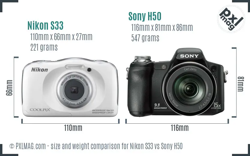Nikon S33 vs Sony H50 size comparison