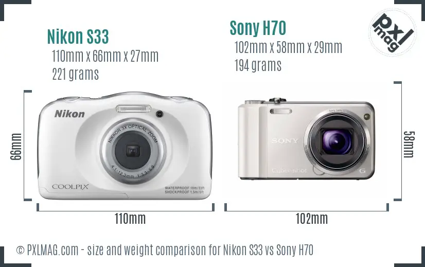 Nikon S33 vs Sony H70 size comparison Nikon S33 vs Sony H70 size comparison