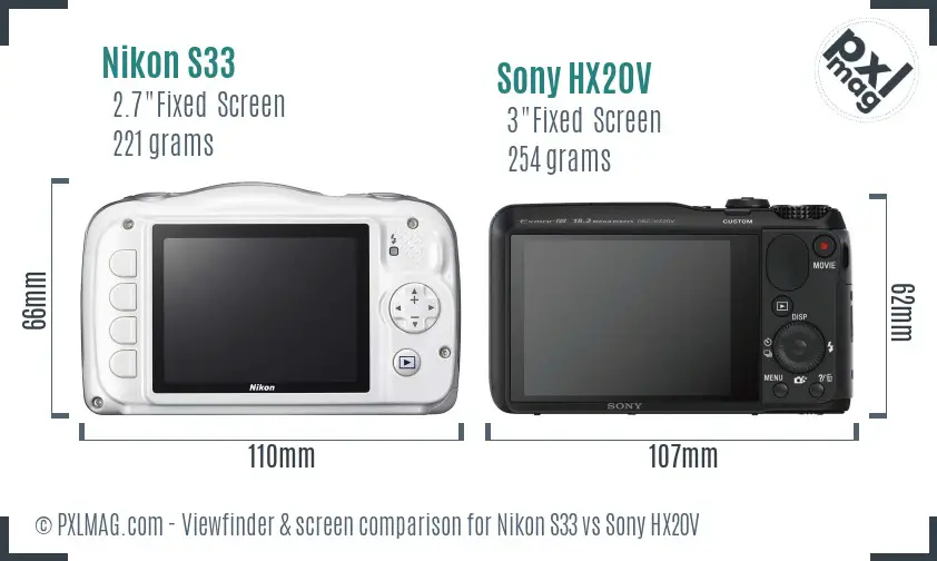 Nikon S33 vs Sony HX20V Screen and Viewfinder comparison