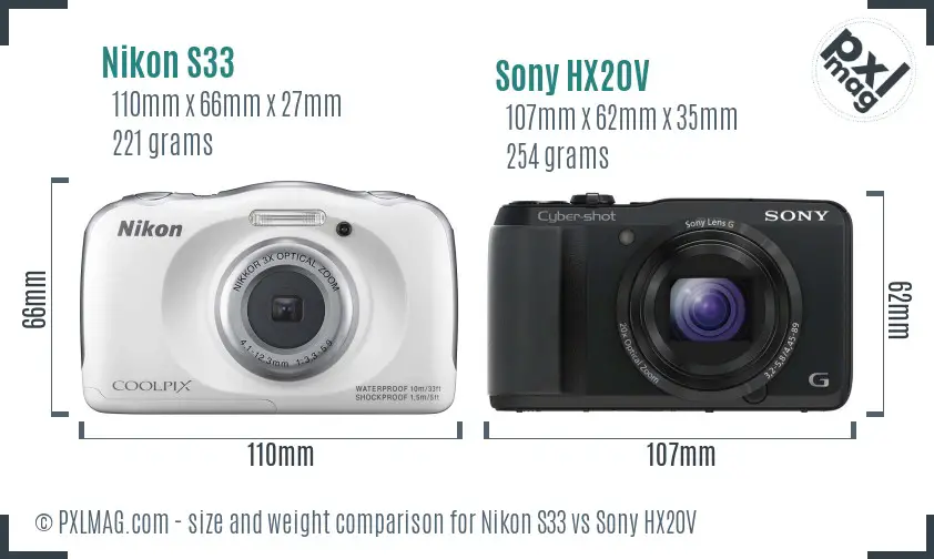 Nikon S33 vs Sony HX20V size comparison