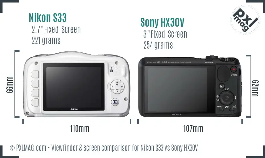 Nikon S33 vs Sony HX30V Screen and Viewfinder comparison Nikon S33 vs Sony HX30V Screen and Viewfinder comparison