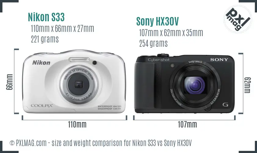 Nikon S33 vs Sony HX30V size comparison Nikon S33 vs Sony HX30V size comparison