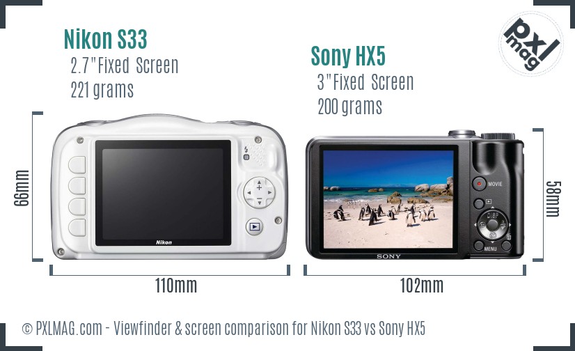 Nikon S33 vs Sony HX5 Screen and Viewfinder comparison