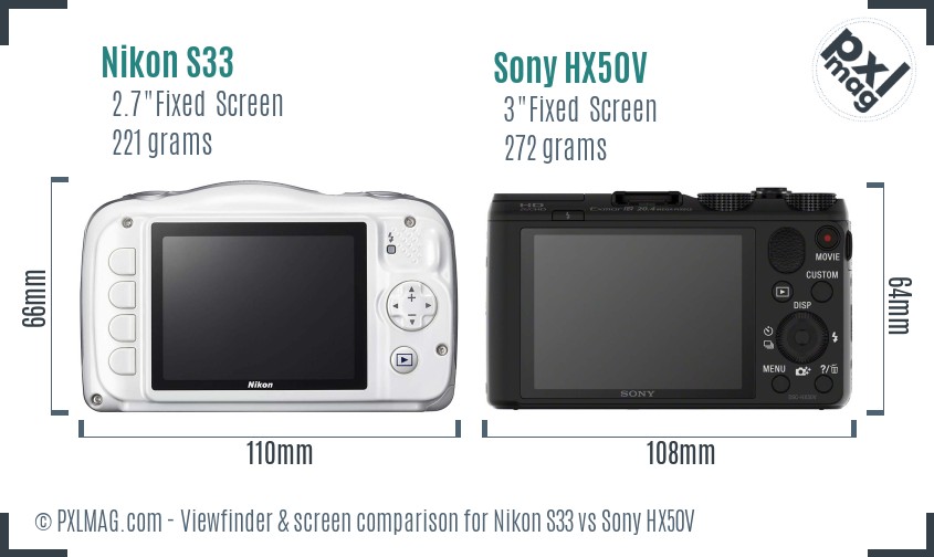 Nikon S33 vs Sony HX50V Screen and Viewfinder comparison