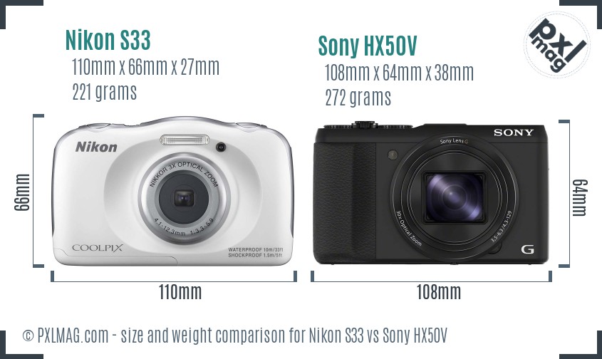 Nikon S33 vs Sony HX50V size comparison