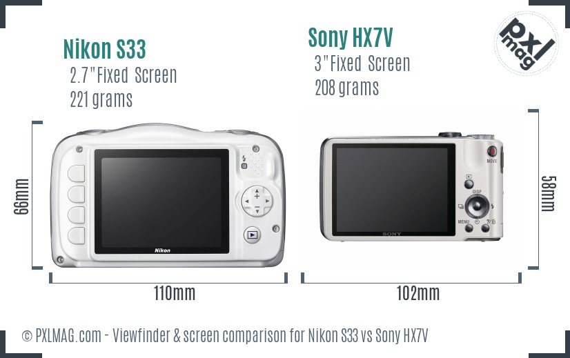 Nikon S33 vs Sony HX7V Screen and Viewfinder comparison