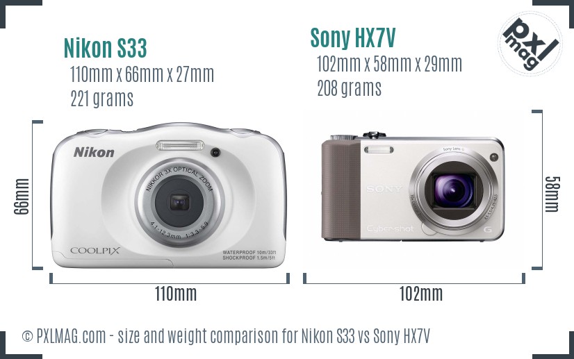Nikon S33 vs Sony HX7V size comparison