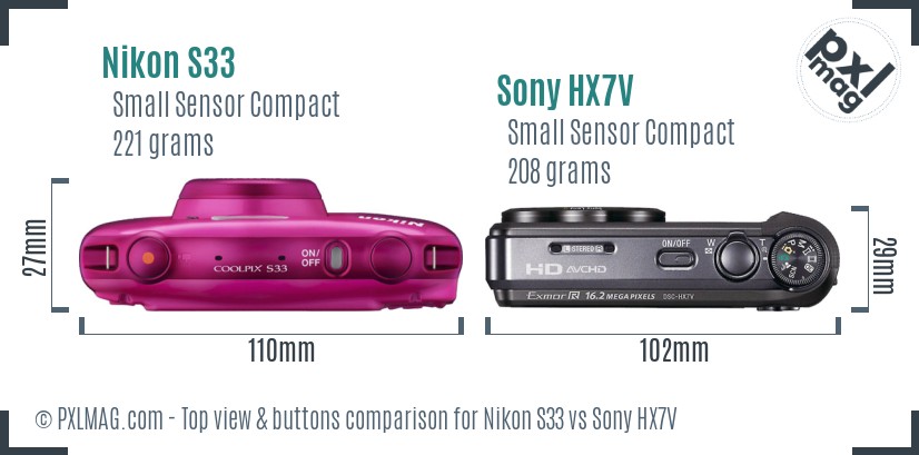 Nikon S33 vs Sony HX7V top view buttons comparison