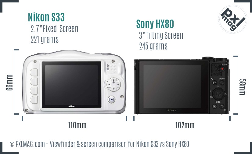 Nikon S33 vs Sony HX80 Screen and Viewfinder comparison