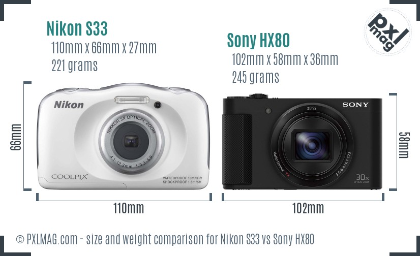 Nikon S33 vs Sony HX80 size comparison