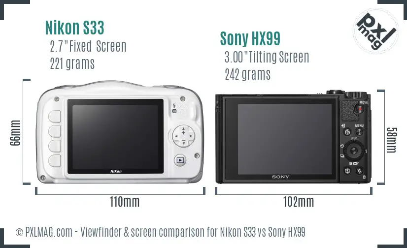 Nikon S33 vs Sony HX99 Screen and Viewfinder comparison Nikon S33 vs Sony HX99 Screen and Viewfinder comparison