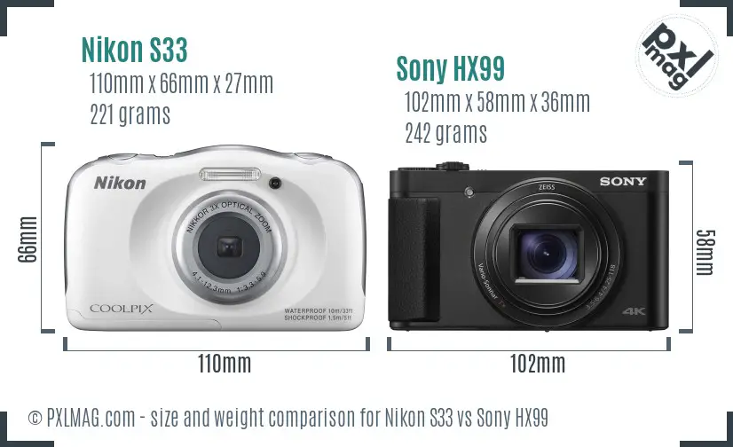 Nikon S33 vs Sony HX99 size comparison Nikon S33 vs Sony HX99 size comparison